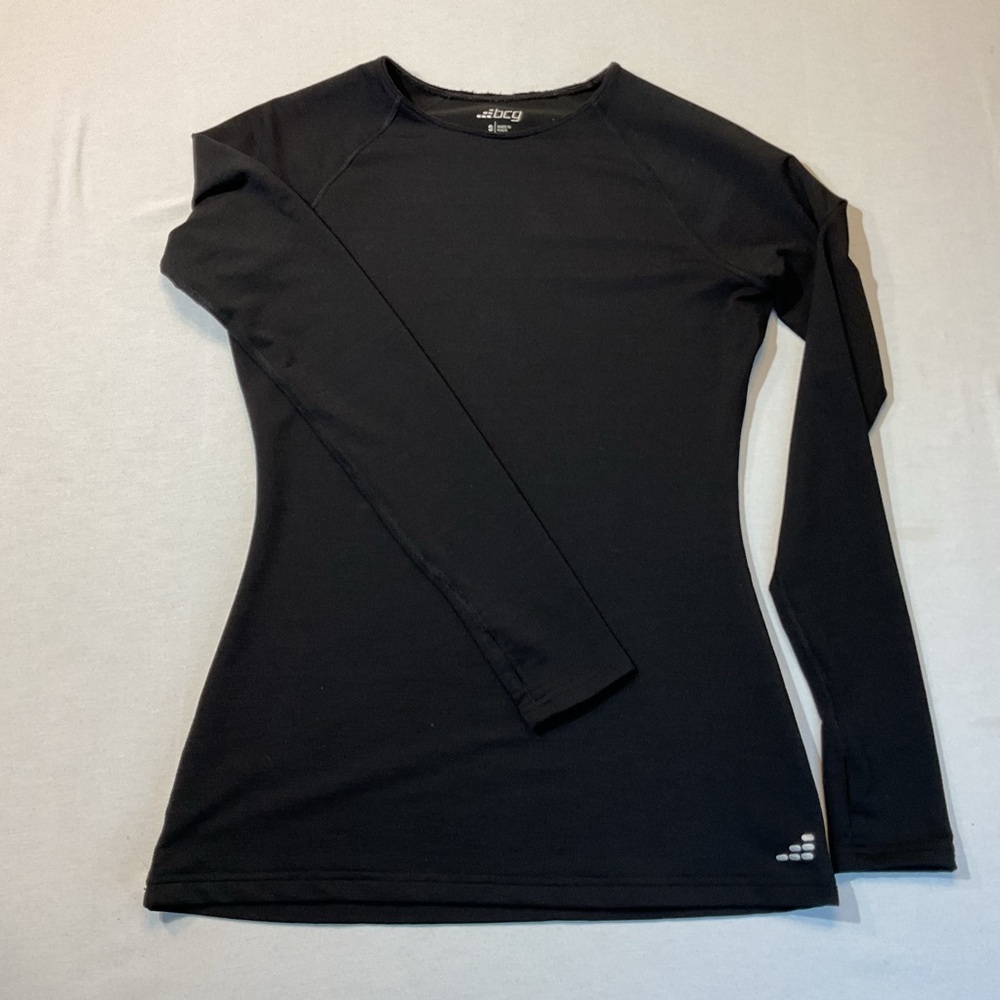 BCG Long Sleeve Black Thumb Holes, Size S Wicking, Running Workoutβ gym